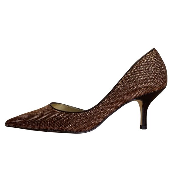 Nina New York Bronze Glitter & Leather Sole Pointed-Toe Stiletto Heels 7.5M - Picture 4 of 9